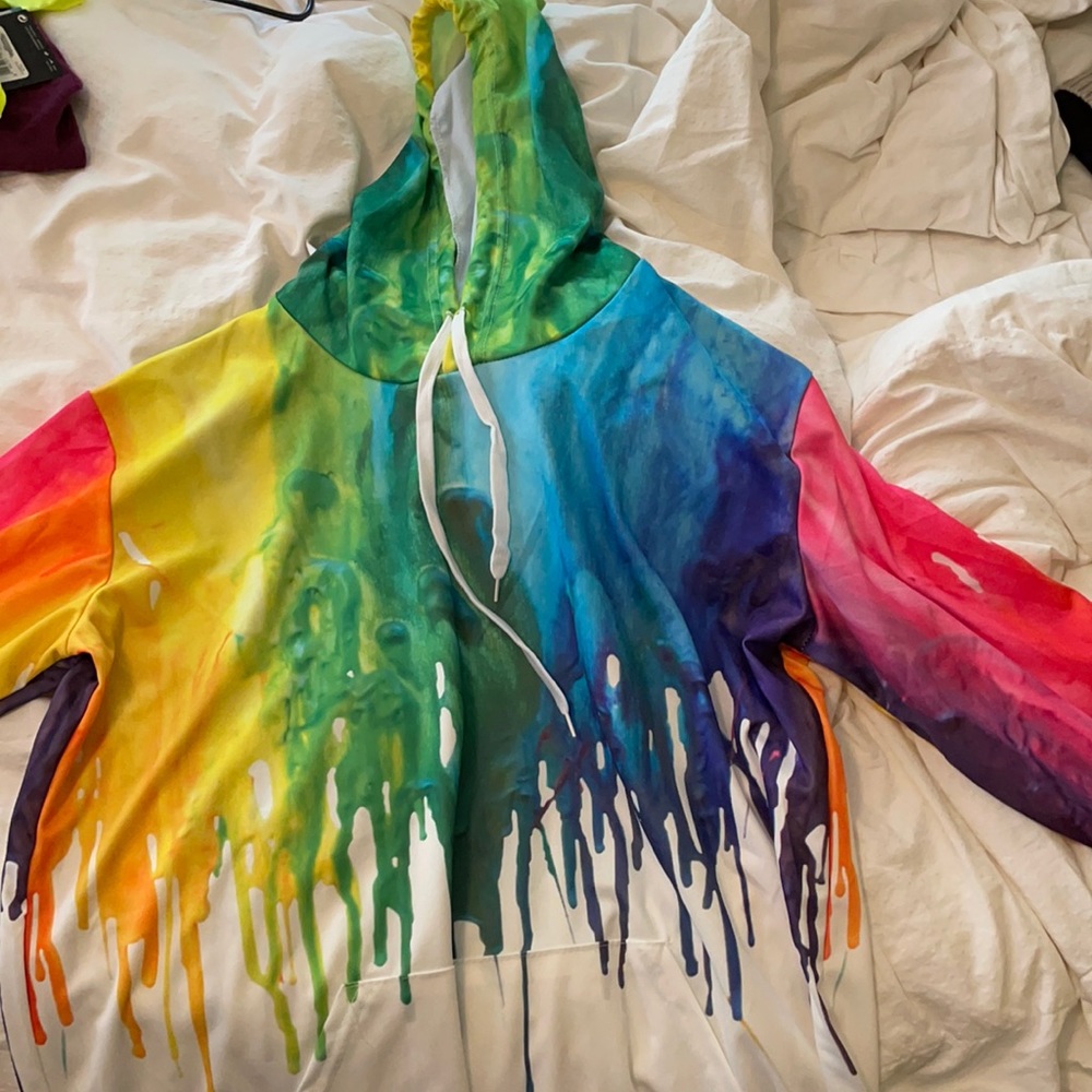 Rainbow paint hooded sweatshirt size XL